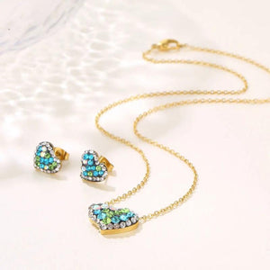 Heart Necklace Earrings Set Stainless Steel Jewelry Accessory