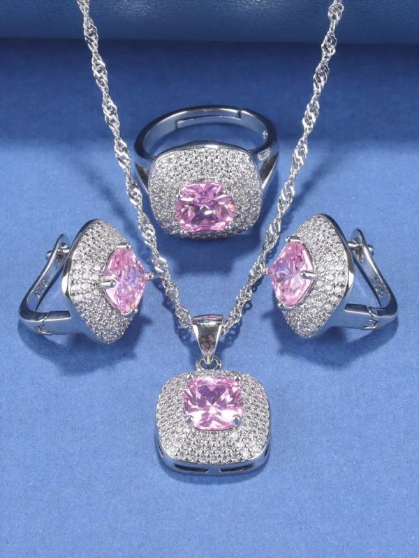 12-Color Wedding Jewelry Set with Bracelet, Earrings, Zirconia Accessories