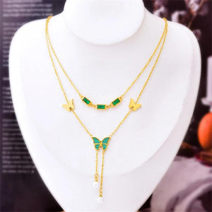316L Stainless Steel Seashells Butterfly Pearl Charm Jewelry Set