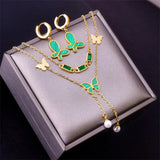 316L Stainless Steel Seashells Butterfly Pearl Charm Jewelry Set