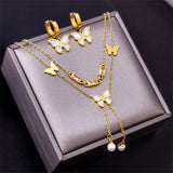 316L Stainless Steel Seashells Butterfly Pearl Charm Jewelry Set