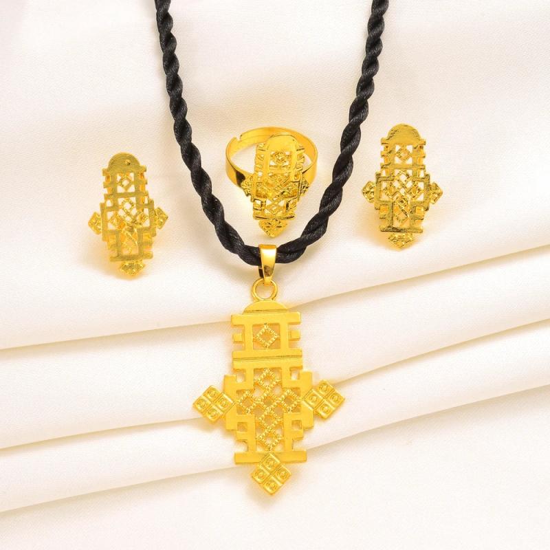 Ethiopian Cross Jewelry Set for Women Girls Eritrean African Bridal
