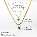 Heart Green Zircon Pendant Necklace Earrings Set