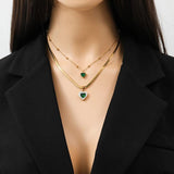 Heart Green Zircon Pendant Necklace Earrings Set