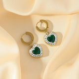 Heart Green Zircon Pendant Necklace Earrings Set