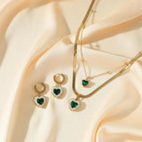 Heart Green Zircon Pendant Necklace Earrings Set