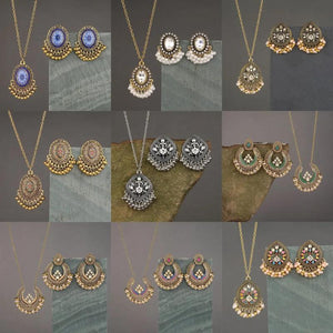 Indian Women's Retro Necklace Earrings Set Flower Bell Beaded Pendant Jewelry