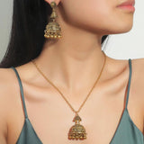Indian Women's Retro Necklace Earrings Set Flower Bell Beaded Pendant Jewelry