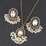 Indian Women's Retro Necklace Earrings Set Flower Bell Beaded Pendant Jewelry