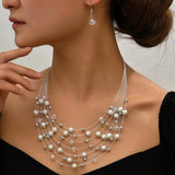 Boho Colorful Pearl Beads Necklace&Earrings Set