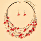 Boho Colorful Pearl Beads Necklace&Earrings Set