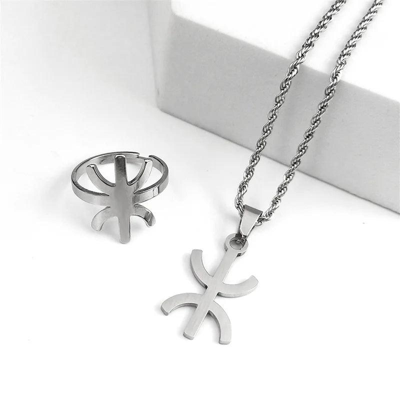 African Berbers Symbol Jewelry Set Amazigh Letter Necklace Bracelet