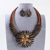 Flower African Women Necklace Earrings Jewelry Sets