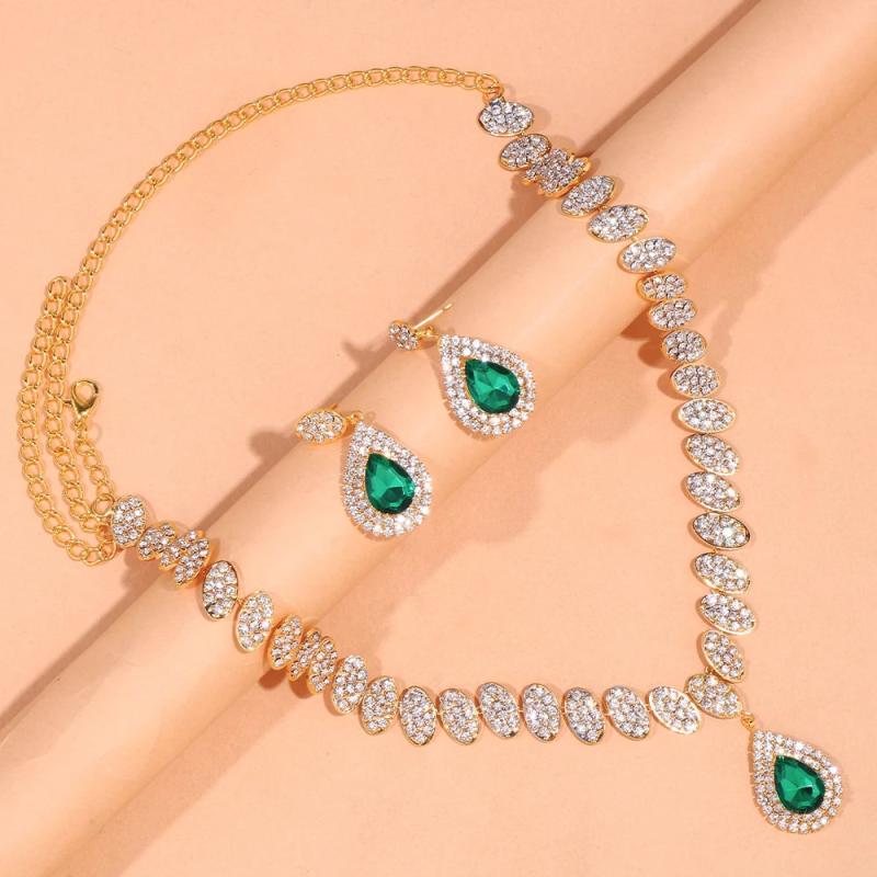 Stonefans Green Water Drop Crystal Necklace Set Wedding