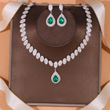 Stonefans Green Water Drop Crystal Necklace Set Wedding