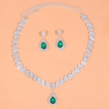 Stonefans Green Water Drop Crystal Necklace Set Wedding