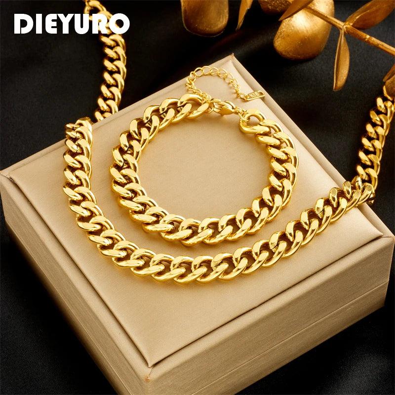 316L Stainless Steel Silver Thick Chain Necklace Bracelets Set