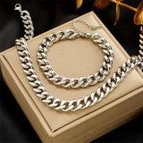 316L Stainless Steel Silver Thick Chain Necklace Bracelets Set