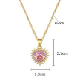 Pink Heart Crystal Pendant Necklace Earrings Gift Set