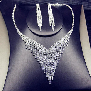Geometric Rhinestone Necklace Earrings Tassel Set