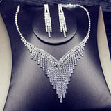 Geometric Rhinestone Necklace Earrings Tassel Set