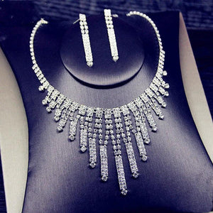 Geometric Rhinestone Necklace Earrings Tassel Set