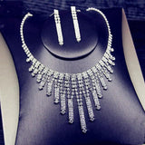 Geometric Rhinestone Necklace Earrings Tassel Set