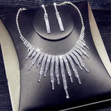Geometric Rhinestone Necklace Earrings Tassel Set