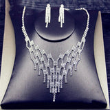 Geometric Rhinestone Necklace Earrings Tassel Set
