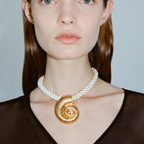 ZAA Conch Necklace Earring Metal Pendant Choker Jewelry Set
