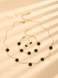Titanium Steel Jewelry Set Three Leaf Grass Women's Gift