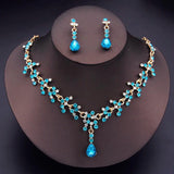 Water Drop Crystal Bridal Jewelry Set Rhinestone Necklace Earrings