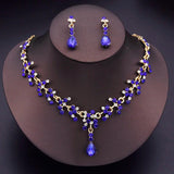 Water Drop Crystal Bridal Jewelry Set Rhinestone Necklace Earrings