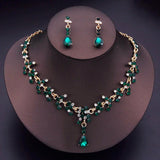 Water Drop Crystal Bridal Jewelry Set Rhinestone Necklace Earrings