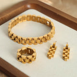 Stainless Steel Bracelet Ring Earrings Set for Women Chain Plated Jewelry
