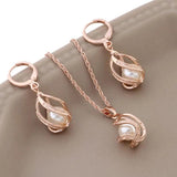 Vintage Rose Jewelry Set Unusual Pearl Earrings and Pendant Set