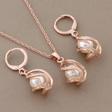 Vintage Rose Jewelry Set Unusual Pearl Earrings and Pendant Set