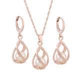 Vintage Rose Jewelry Set Unusual Pearl Earrings and Pendant Set