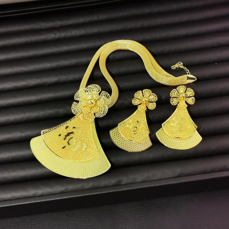 Dubai Jewelry Set for Women Yellow Big Dangle Earrings Necklace African Sets