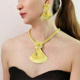 Dubai Jewelry Set for Women Yellow Big Dangle Earrings Necklace African Sets