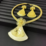 Dubai Jewelry Set for Women Yellow Big Dangle Earrings Necklace African Sets