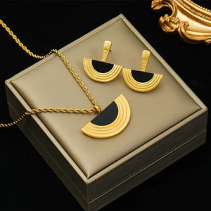 316L Stainless Steel Geometric Necklace Earrings Set Holiday Gift