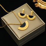 316L Stainless Steel Geometric Necklace Earrings Set Holiday Gift