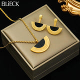 316L Stainless Steel Geometric Necklace Earrings Set Holiday Gift