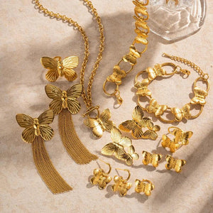 Stainless Steel 18K Butterfly Series Dubai Plated Jewelry Set For Women