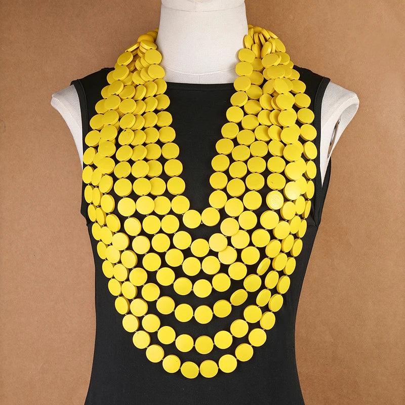 Wooden Chips African Necklace For Women Party Wedding Dress