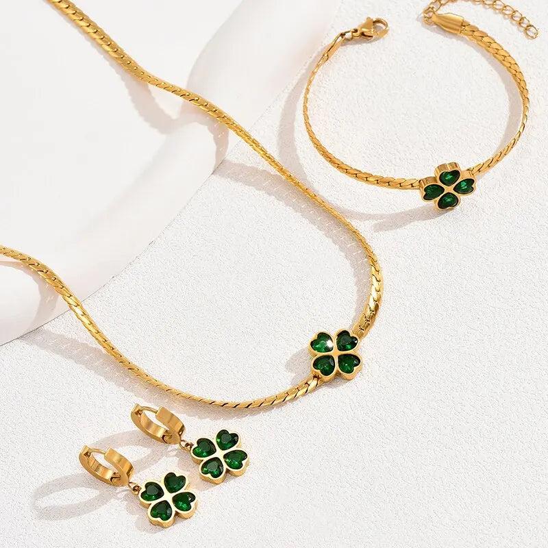 Leaf Floral Square Jewelry Set Copper Zircon For Woman