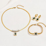 Leaf Floral Square Jewelry Set Copper Zircon For Woman