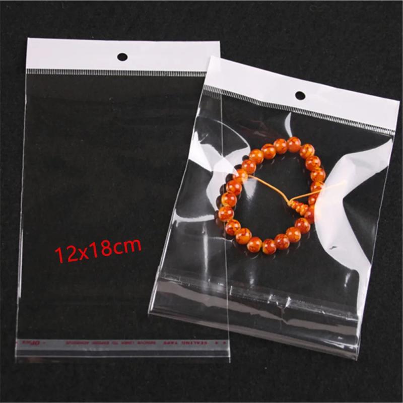100pcs 12*18cm Clear Self Adhesive OPP Bags with Hole