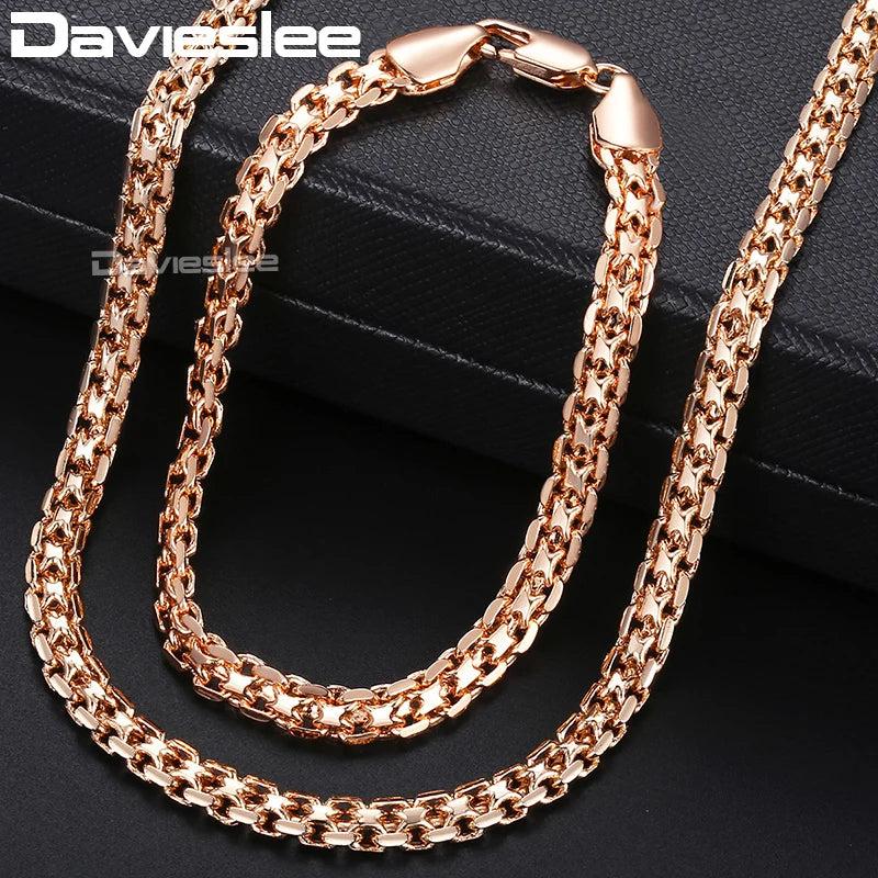 Rose Gold Jewelry Set for Women 585 Bismark Link Chain Gift 5mm